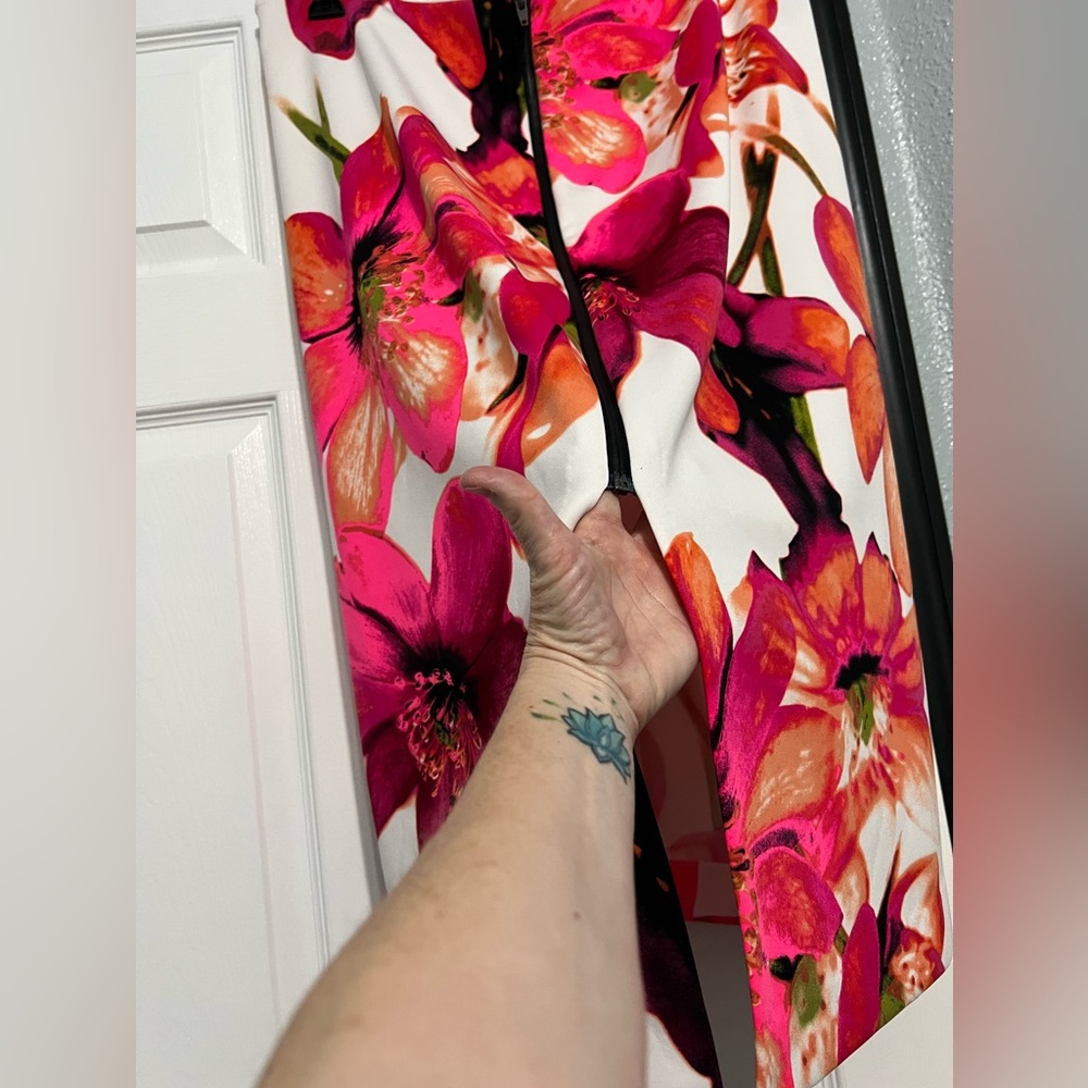 Red and Pink Floral A-Line Midi Skirt